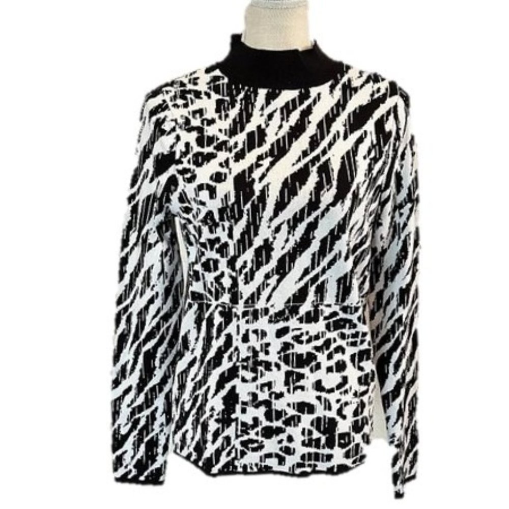WILLOW DRIVE Animal Print Mock Turtleneck Sweater